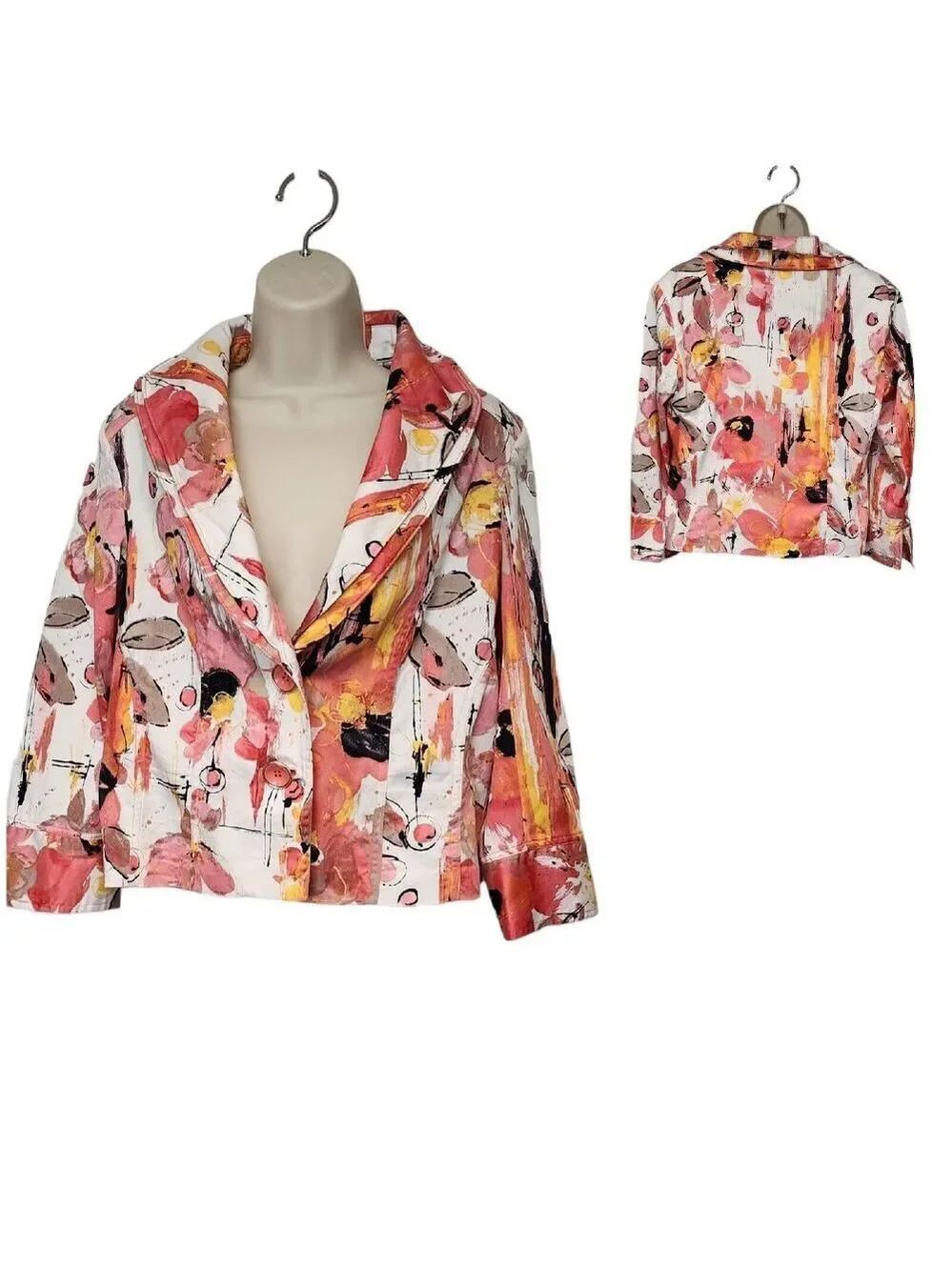 Erin London Women Size 8 Floral Multicolor Notch Lapel 3/4 Sleeve Stretch Blazer
